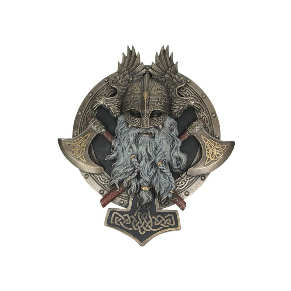 Bronze Finished Viking Warrior with Crossed Battle Axes Wall Plaque 10.25 Inch